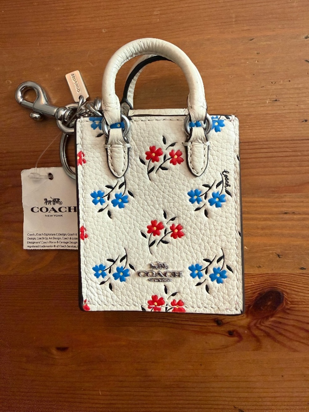 NWT BRAND NEW Coach North/South Mini Tote Bag Charm With Floral Print